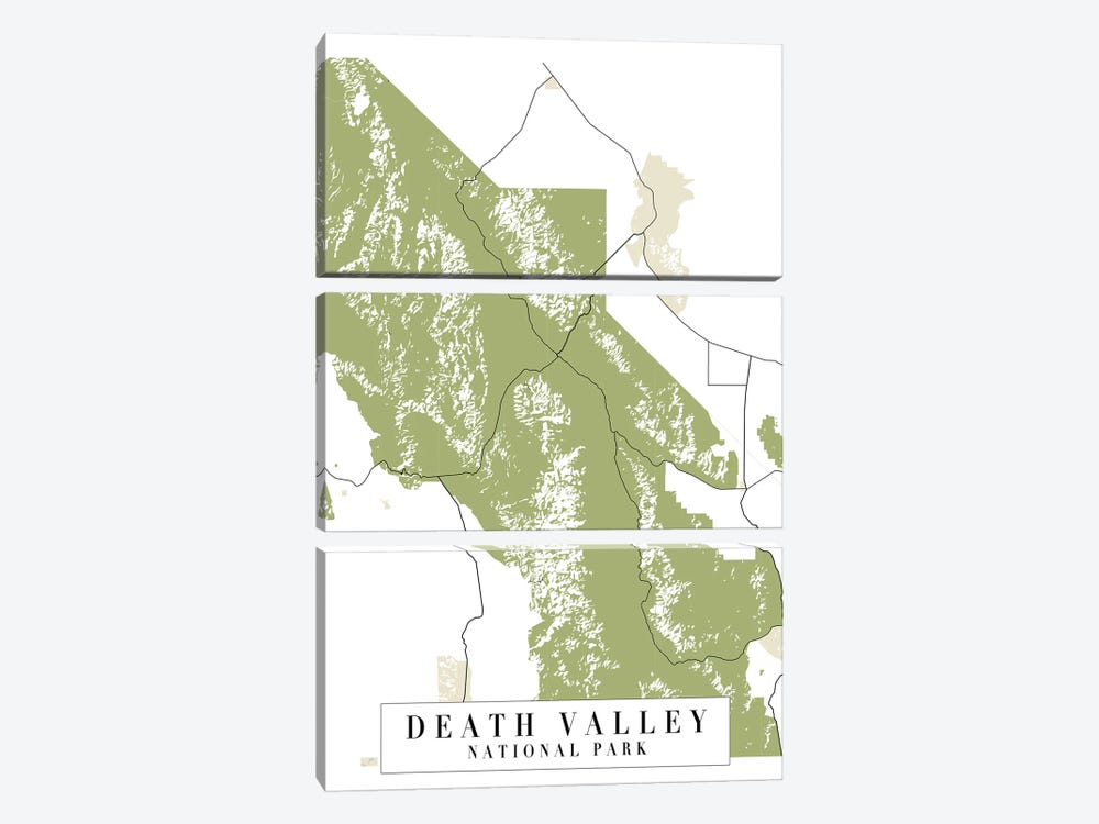 Death Valley National Park Retro Street Map by Typologie Paper Co 3-piece Canvas Wall Art