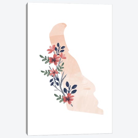 Delaware Floral Watercolor State Canvas Print #TPP35} by Typologie Paper Co Canvas Artwork