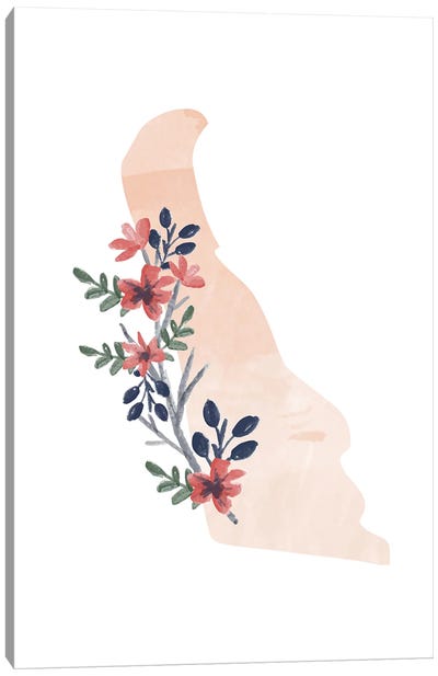Delaware Floral Watercolor State Canvas Art Print - Typologie Paper Co