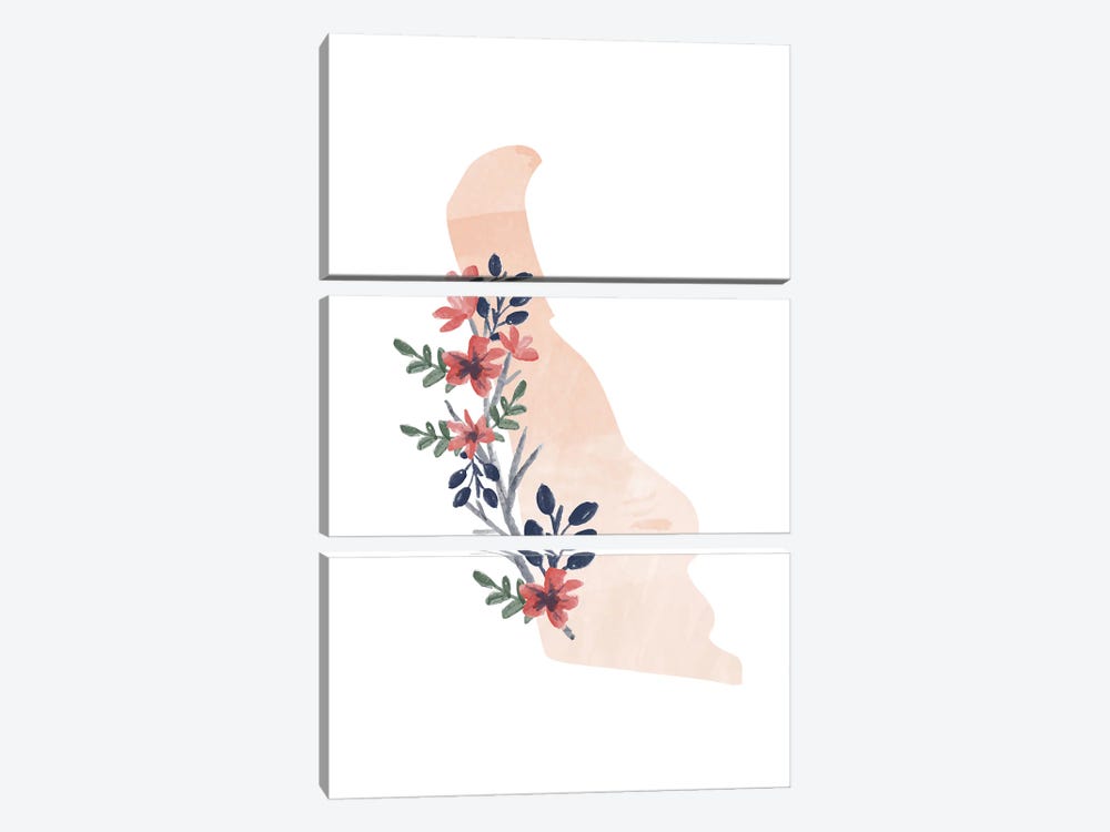 Delaware Floral Watercolor State by Typologie Paper Co 3-piece Canvas Art Print