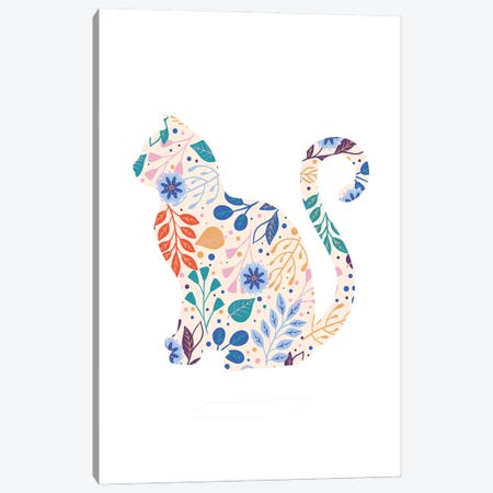Floral Cat Silhouette Canvas Print #TPP42} by Typologie Paper Co Canvas Art