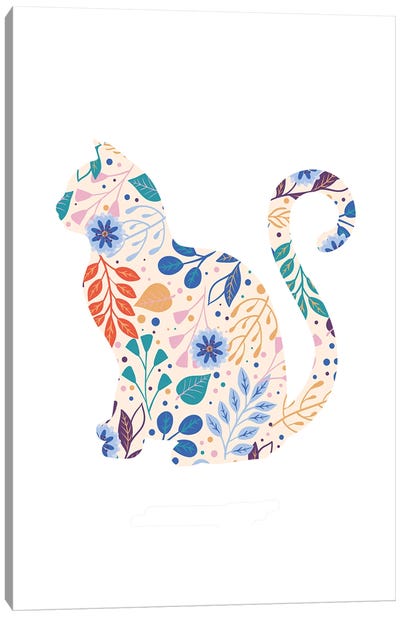 Floral Cat Silhouette Canvas Art Print - Typologie Paper Co