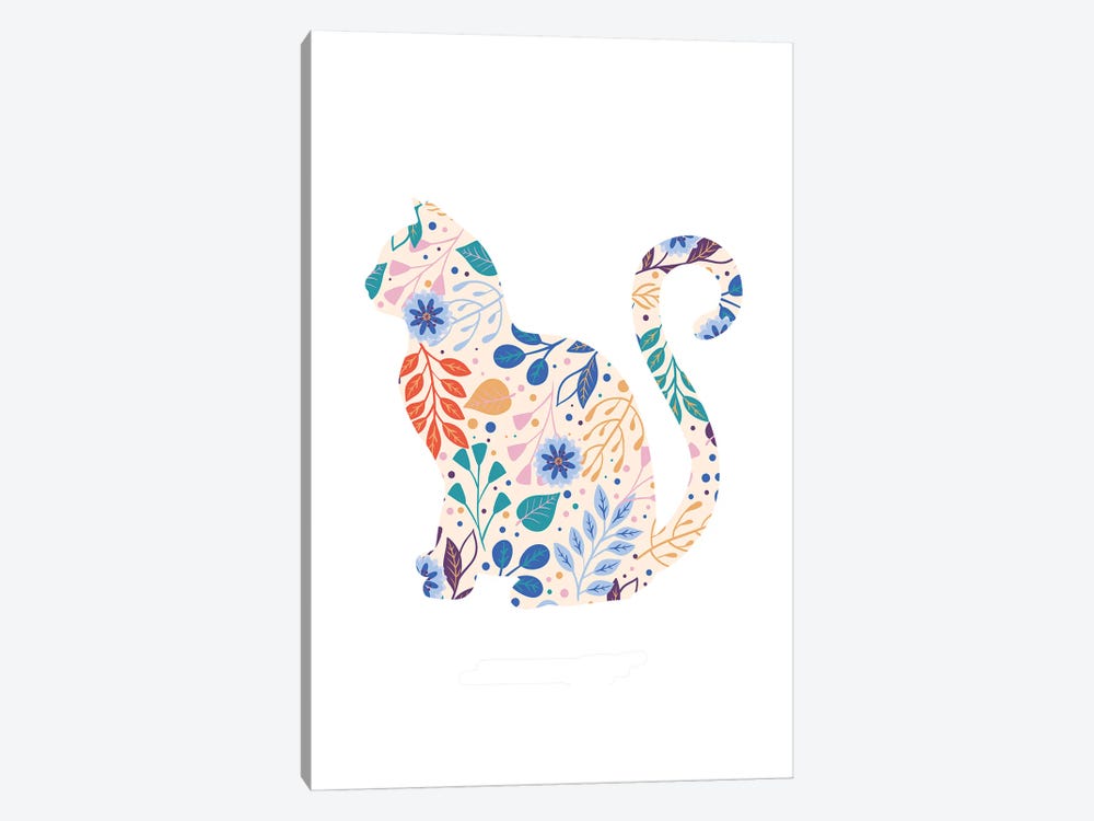 Floral Cat Silhouette by Typologie Paper Co 1-piece Canvas Print