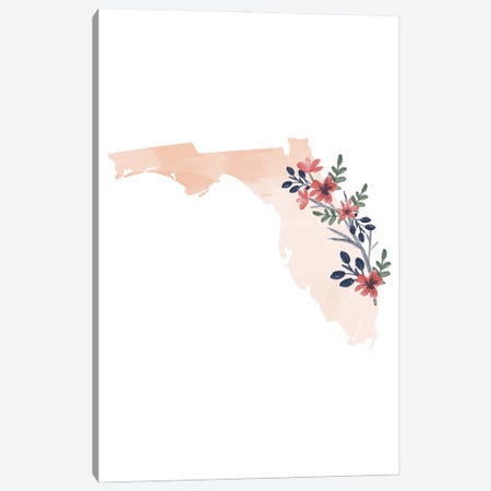 Florida Floral Watercolor State Canvas Print #TPP43} by Typologie Paper Co Canvas Art