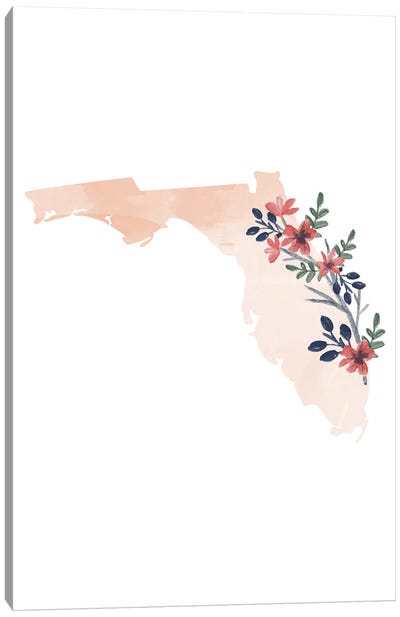 Florida Floral Watercolor State Canvas Art Print - Typologie Paper Co