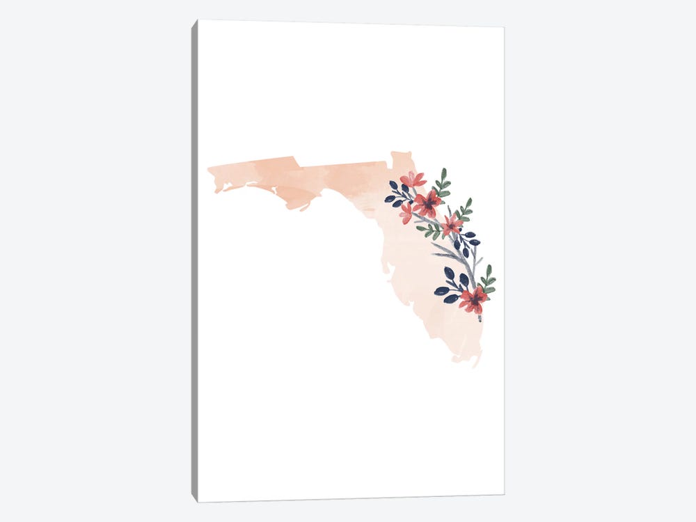 Florida Floral Watercolor State by Typologie Paper Co 1-piece Canvas Art