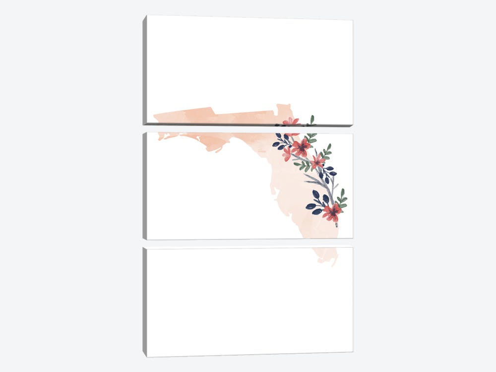 Florida Floral Watercolor State by Typologie Paper Co 3-piece Canvas Wall Art