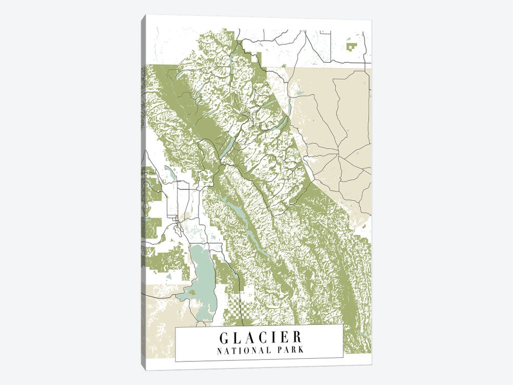 Glacier National Park Retro Street Map by Typologie Paper Co 1-piece Canvas Artwork