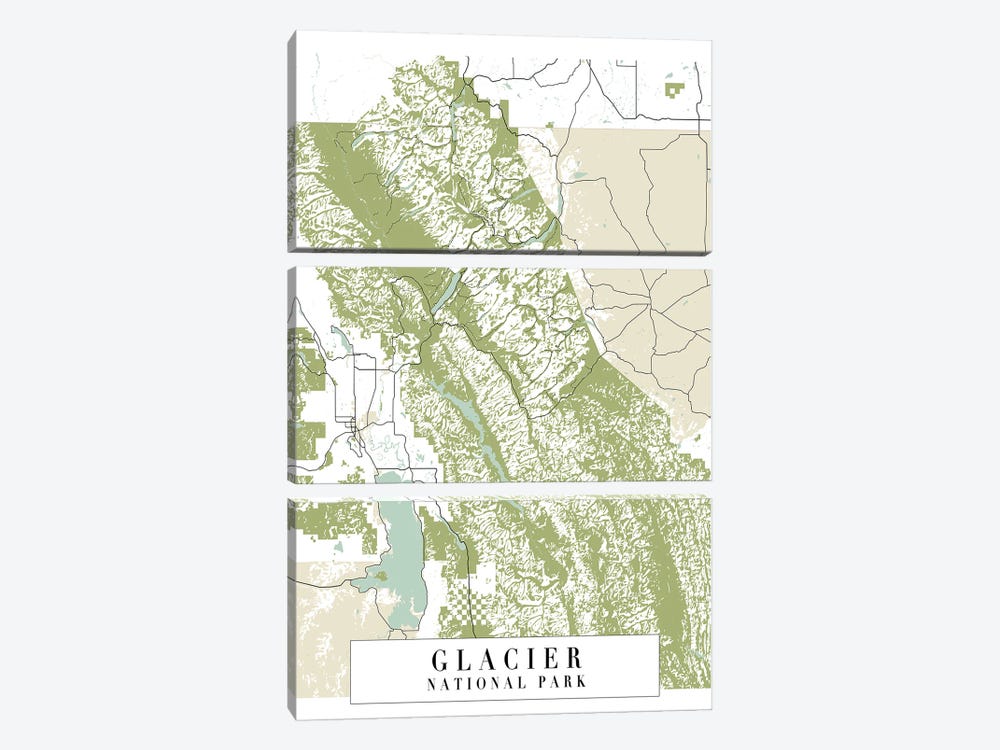 Glacier National Park Retro Street Map by Typologie Paper Co 3-piece Canvas Art
