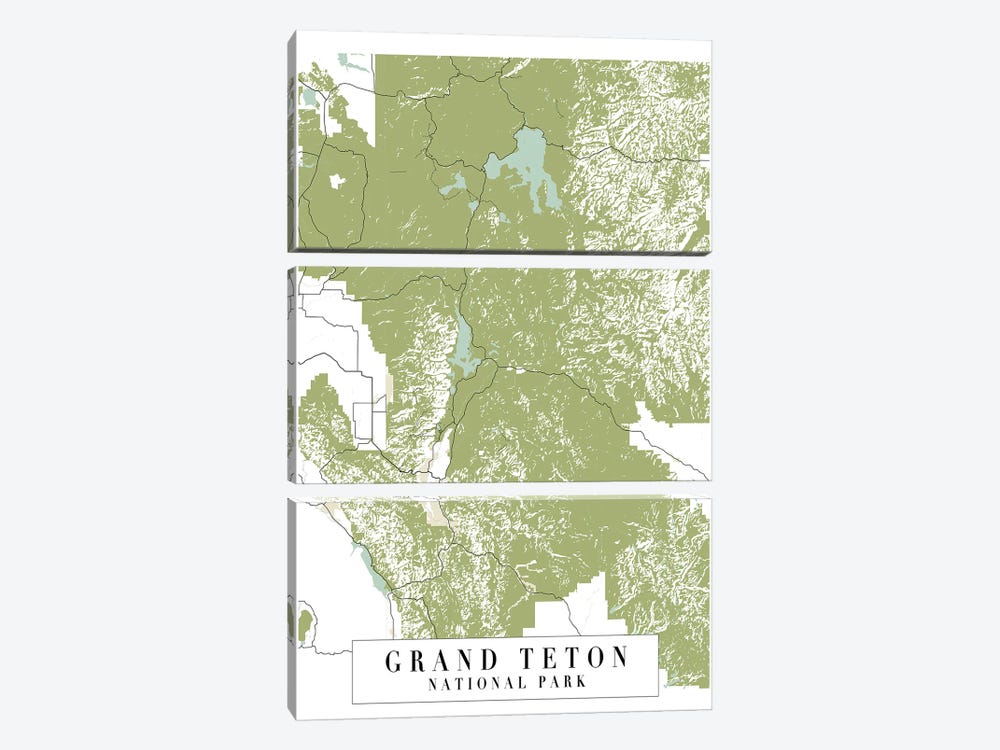 Grand Teton National Park Retro Street Map by Typologie Paper Co 3-piece Canvas Artwork