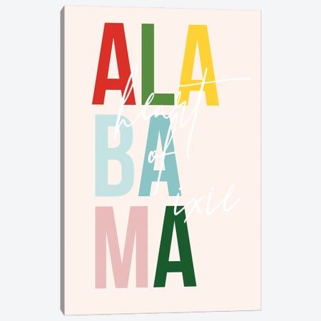 Alabama "Heart Of Dixie" Color State Canvas Print #TPP6} by Typologie Paper Co Art Print