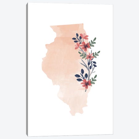 Illinois Floral Watercolor State Canvas Print #TPP72} by Typologie Paper Co Art Print