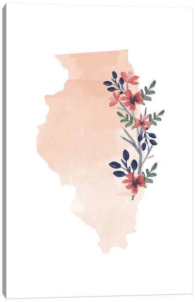Illinois Floral Watercolor State Canvas Art Print - Typologie Paper Co