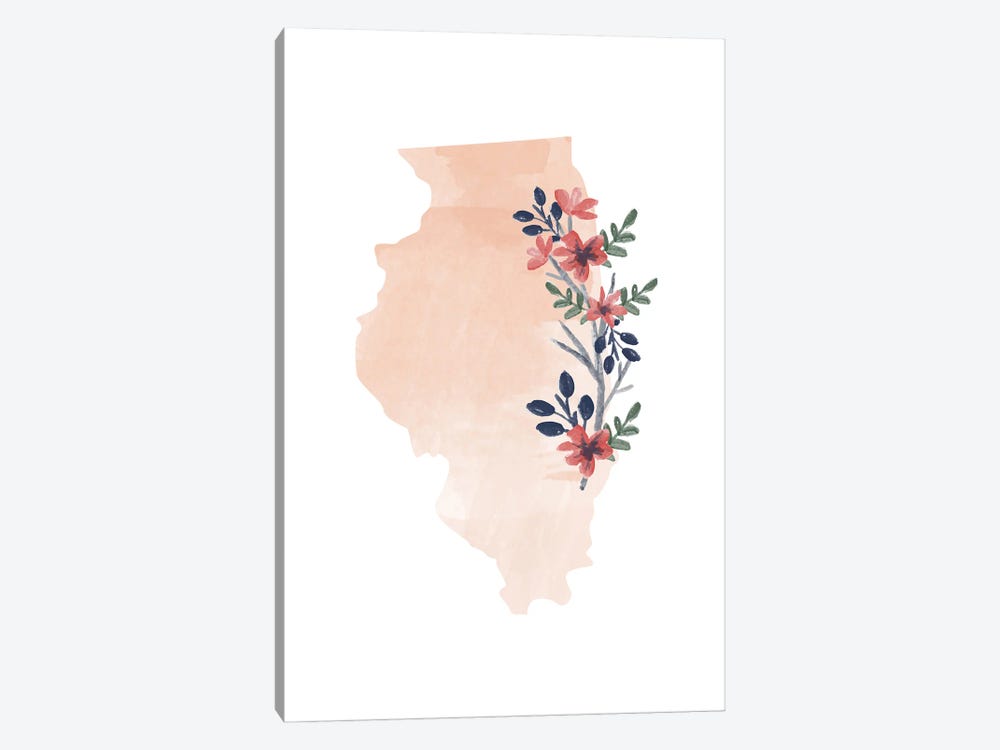 Illinois Floral Watercolor State by Typologie Paper Co 1-piece Canvas Wall Art