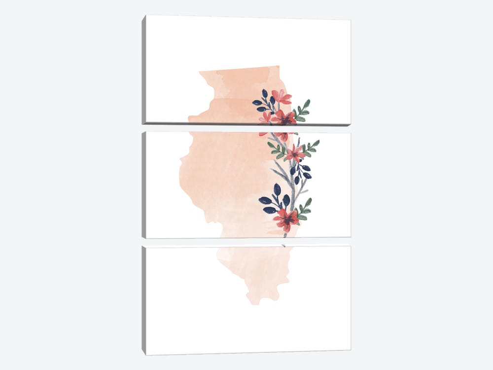 Illinois Floral Watercolor State by Typologie Paper Co 3-piece Canvas Art