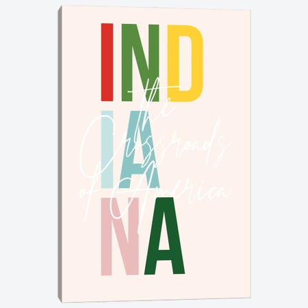 Indiana "The Crossroads Of America" Color State Canvas Print #TPP73} by Typologie Paper Co Canvas Print