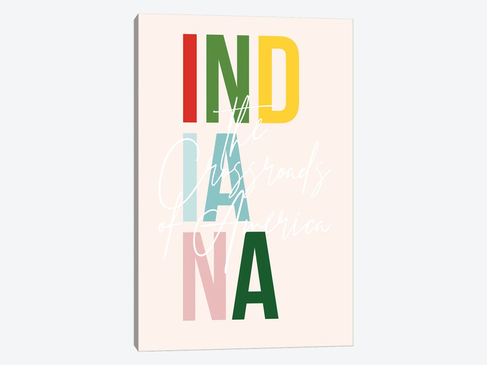 Indiana "The Crossroads Of America" Color State by Typologie Paper Co 1-piece Canvas Art Print