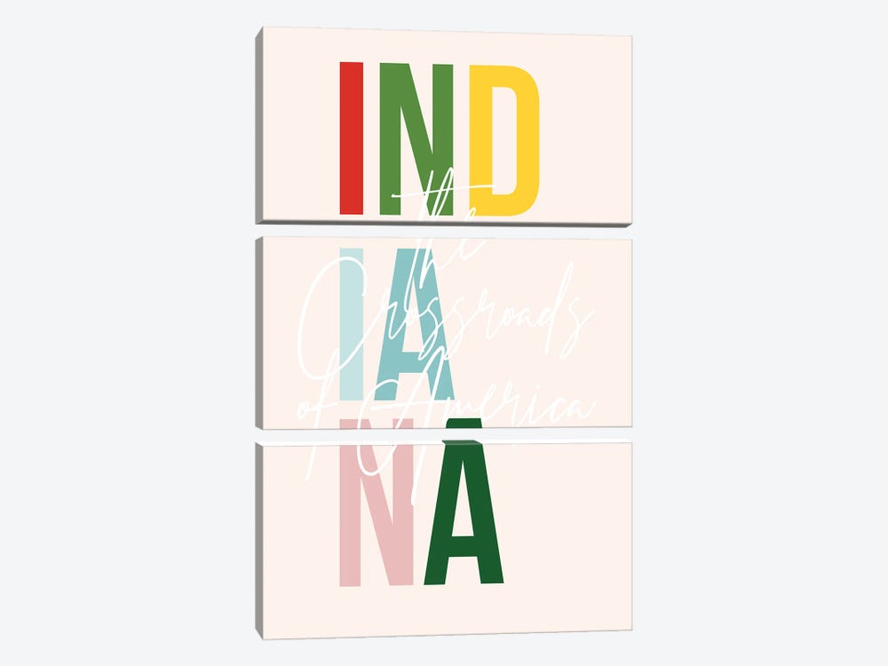 Indiana "The Crossroads Of America" Color State by Typologie Paper Co 3-piece Canvas Art Print