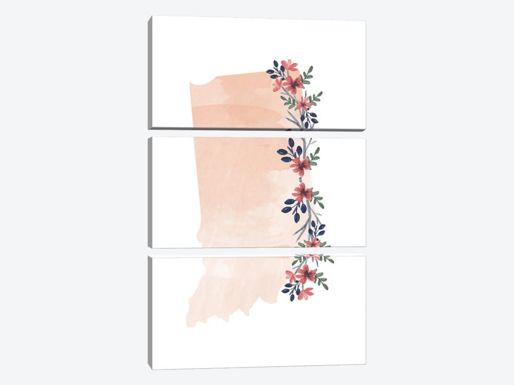 Indiana Floral Watercolor State by Typologie Paper Co 3-piece Canvas Art