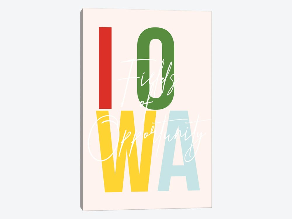 Iowa "Fields Of Opportunity" Color State by Typologie Paper Co 1-piece Canvas Print