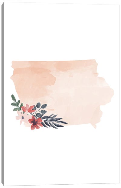 Iowa Floral Watercolor State Canvas Art Print - Typologie Paper Co