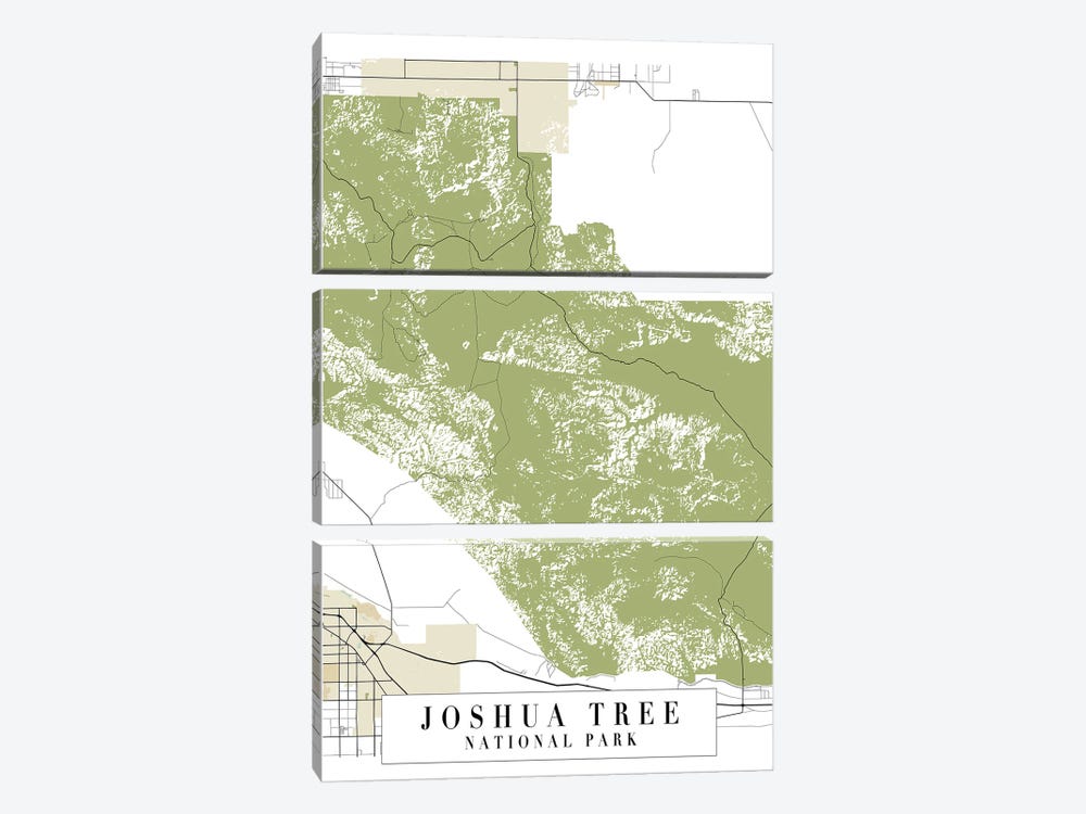Joshua Tree National Park Retro Street Map by Typologie Paper Co 3-piece Canvas Art