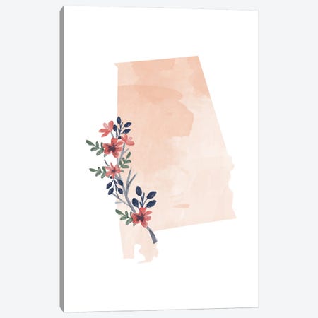 Alabama Floral Watercolor State Canvas Print #TPP7} by Typologie Paper Co Canvas Print
