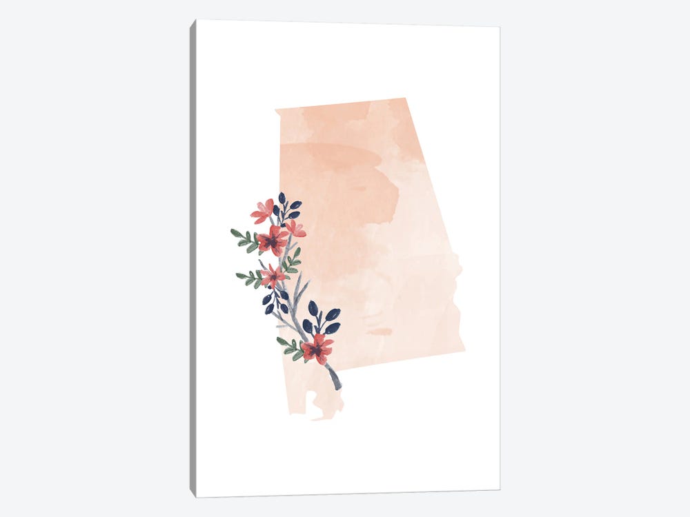 Alabama Floral Watercolor State by Typologie Paper Co 1-piece Art Print