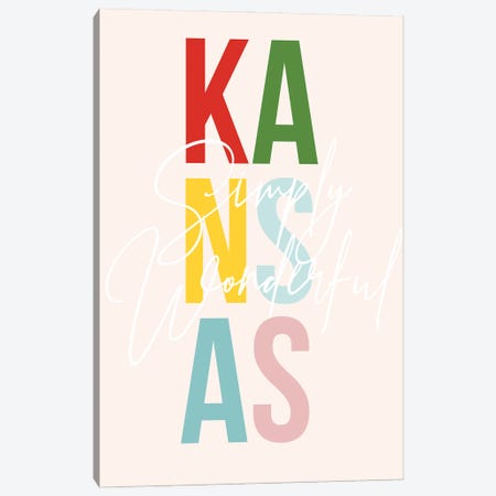 Kansas "Simply Wonderful" Color State Canvas Print #TPP81} by Typologie Paper Co Canvas Artwork