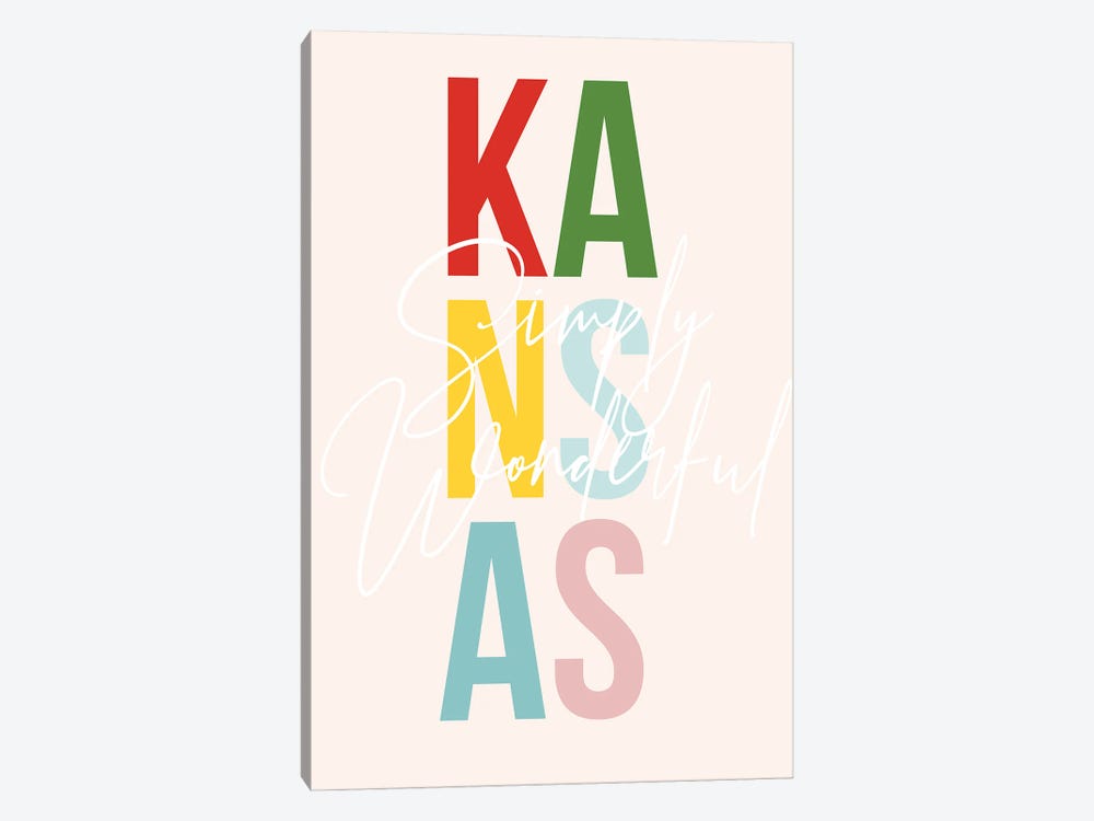 Kansas "Simply Wonderful" Color State by Typologie Paper Co 1-piece Canvas Artwork
