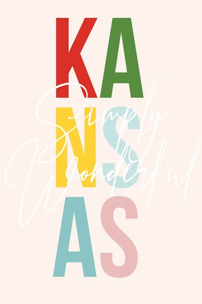 Kansas: Kansas "Simply Wonderful" Color State by Typologie Paper Co