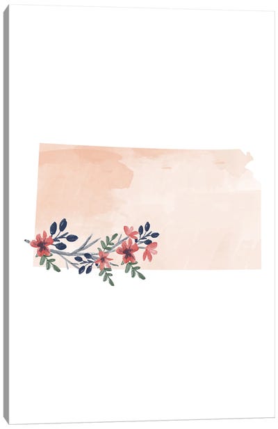 Kansas Floral Watercolor State Canvas Art Print - Typologie Paper Co