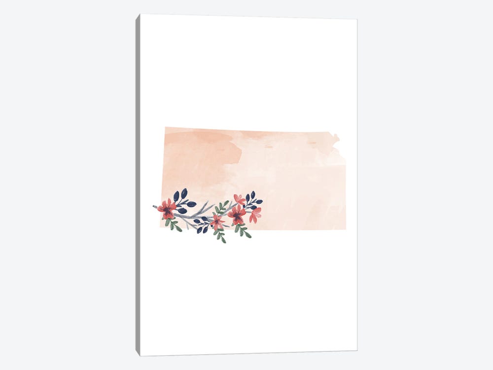 Kansas Floral Watercolor State by Typologie Paper Co 1-piece Canvas Print