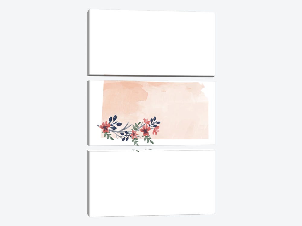 Kansas Floral Watercolor State by Typologie Paper Co 3-piece Canvas Art Print