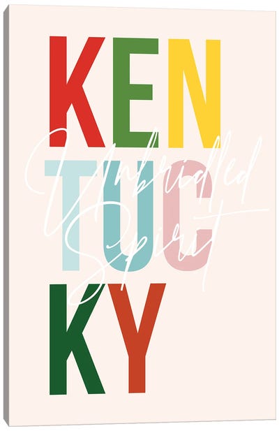 Kentucky "Unbridled Spirit" Color State Canvas Art Print - Kentucky Art