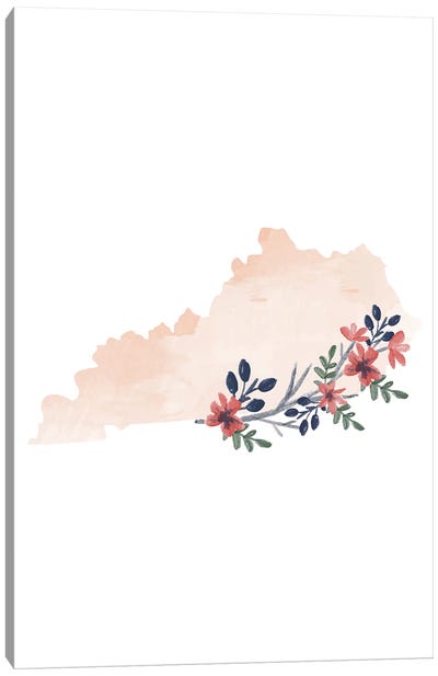Kentucky Floral Watercolor State Canvas Art Print - Kentucky Art