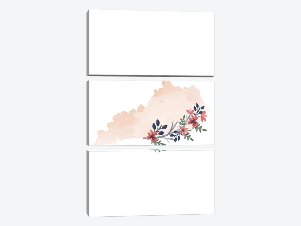 Kentucky Floral Watercolor State by Typologie Paper Co 3-piece Canvas Print