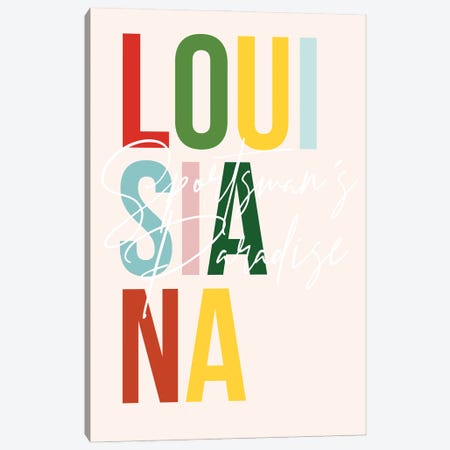 Louisiana "Sportsmans Paradise" Color State Canvas Print #TPP96} by Typologie Paper Co Canvas Art