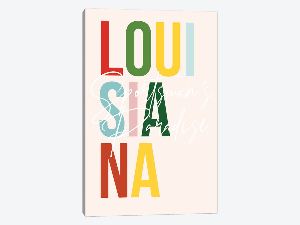 Louisiana "Sportsmans Paradise" Color State by Typologie Paper Co 1-piece Canvas Artwork
