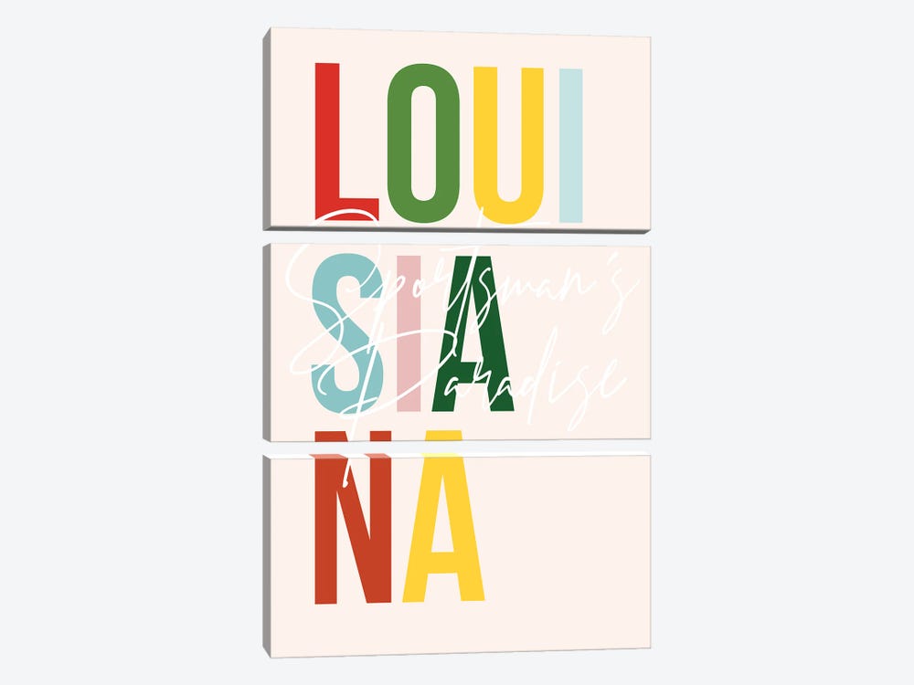 Louisiana "Sportsmans Paradise" Color State by Typologie Paper Co 3-piece Canvas Art