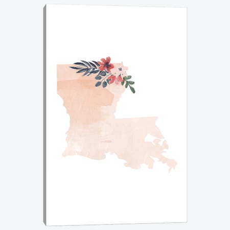 Louisiana Floral Watercolor State Canvas Print #TPP97} by Typologie Paper Co Canvas Wall Art