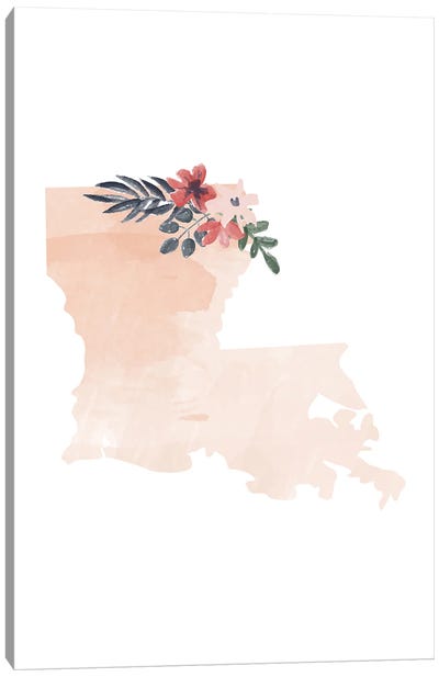 Louisiana Floral Watercolor State Canvas Art Print - Typologie Paper Co
