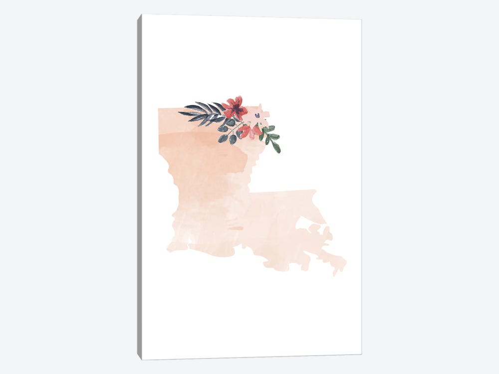 Louisiana Floral Watercolor State by Typologie Paper Co 1-piece Canvas Print