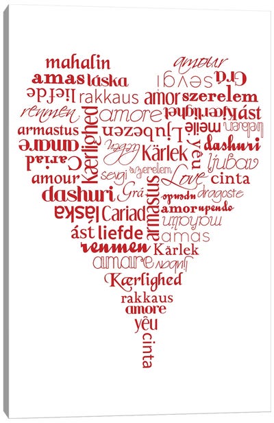 Translation Of Love Canvas Art Print - Love Typography