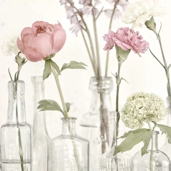 Shabby Chic Décor: Flowers In Bottles Still Life by Tom Quartermaine
