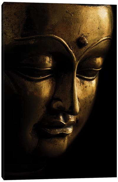 Gold Buddha On Black Canvas Art Print - Religious Figure Art