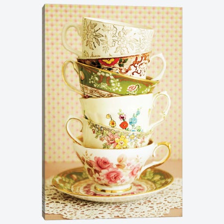 Antique Cups And Saucers I Canvas Print #TQU17} by Tom Quartermaine Canvas Wall Art
