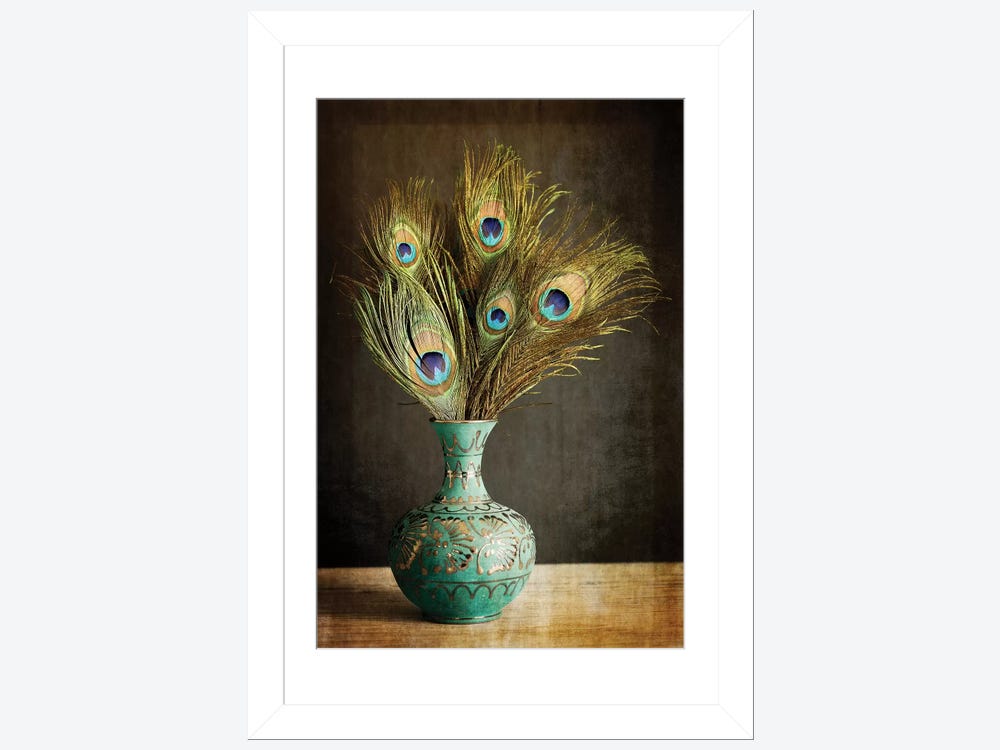 Peacock Feathers in Blue Vase by Tom Quartermaine Fine Art Paper Poster ( Decorative Elements > Feathers art) - 24x16x.25
