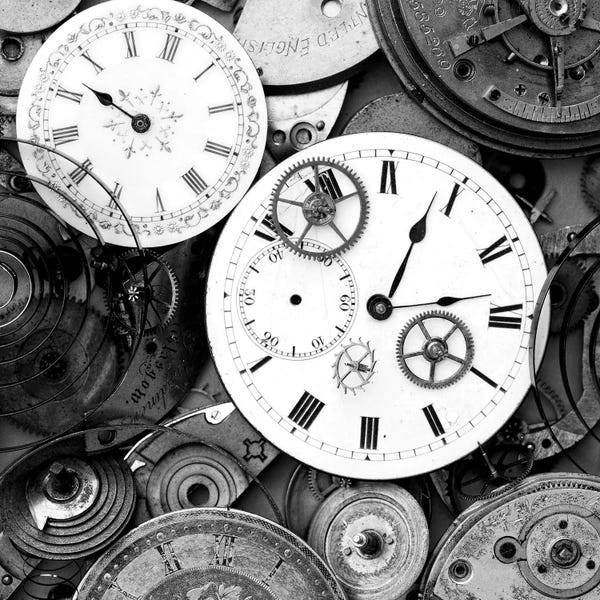 Clocks: Pieces Of Old Watch B&W by Tom Quartermaine