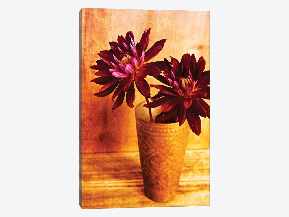 Red Dahlias In A Copper Vase by Tom Quartermaine 1-piece Canvas Art Print
